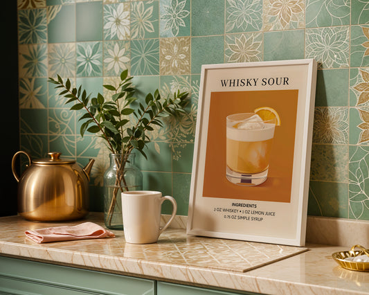 Whisky Sour Cocktail Recipe Framed Poster – Framed Wall Art Poster - Image 1