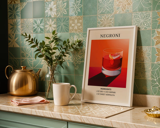 Negroni Cocktail Recipe Framed Poster – Framed Wall Art Poster - Image 1
