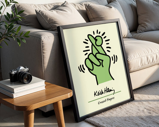 Keith Haring Crossed Fingers Pop Art Framed Poster - View 1