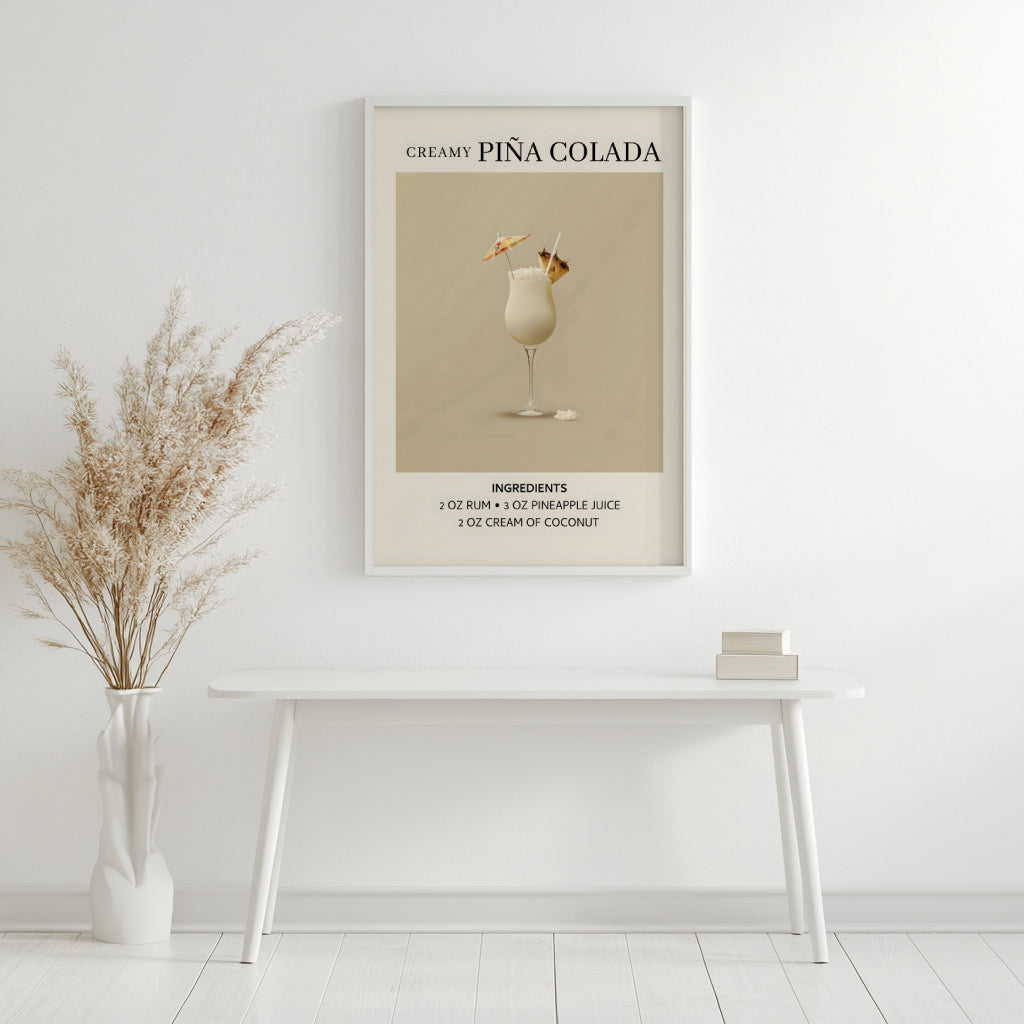 Creamy Piña Colada Cocktail Recipe Framed Poster – Framed Wall Art Poster - Image 2