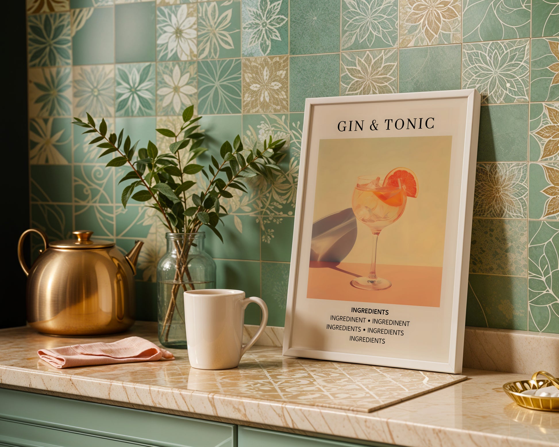 Gin & Tonic Cocktail Recipe Framed Poster – Framed Wall Art Poster - Image 1