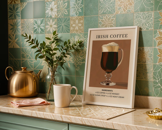 Irish Coffee Cocktail Recipe Framed Poster Wall Art – Framed Wall Art Poster - Image 1