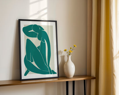 Modern Abstract Reclining Figure Teal Framed Poster - View 3