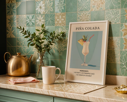 Piña Colada Cocktail Recipe Framed Poster – Framed Wall Art Poster - Image 1