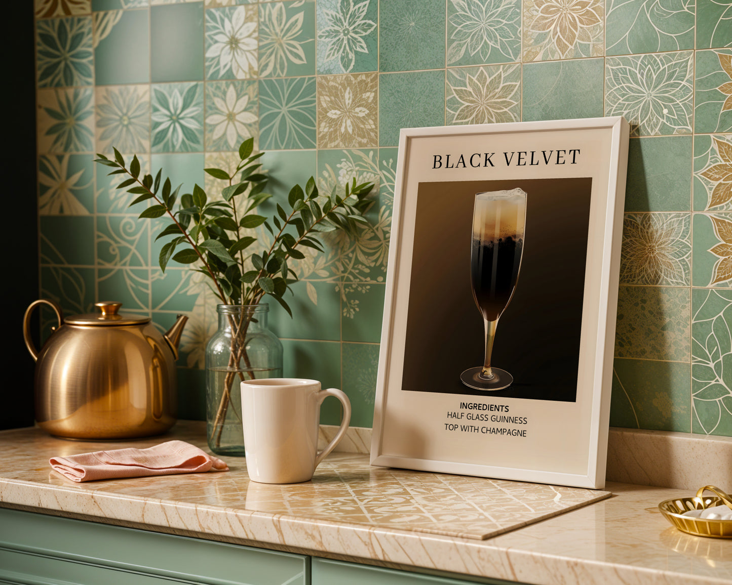 Black Velvet Cocktail Recipe Framed Poster#1 – Framed Wall Art Poster - Image 1