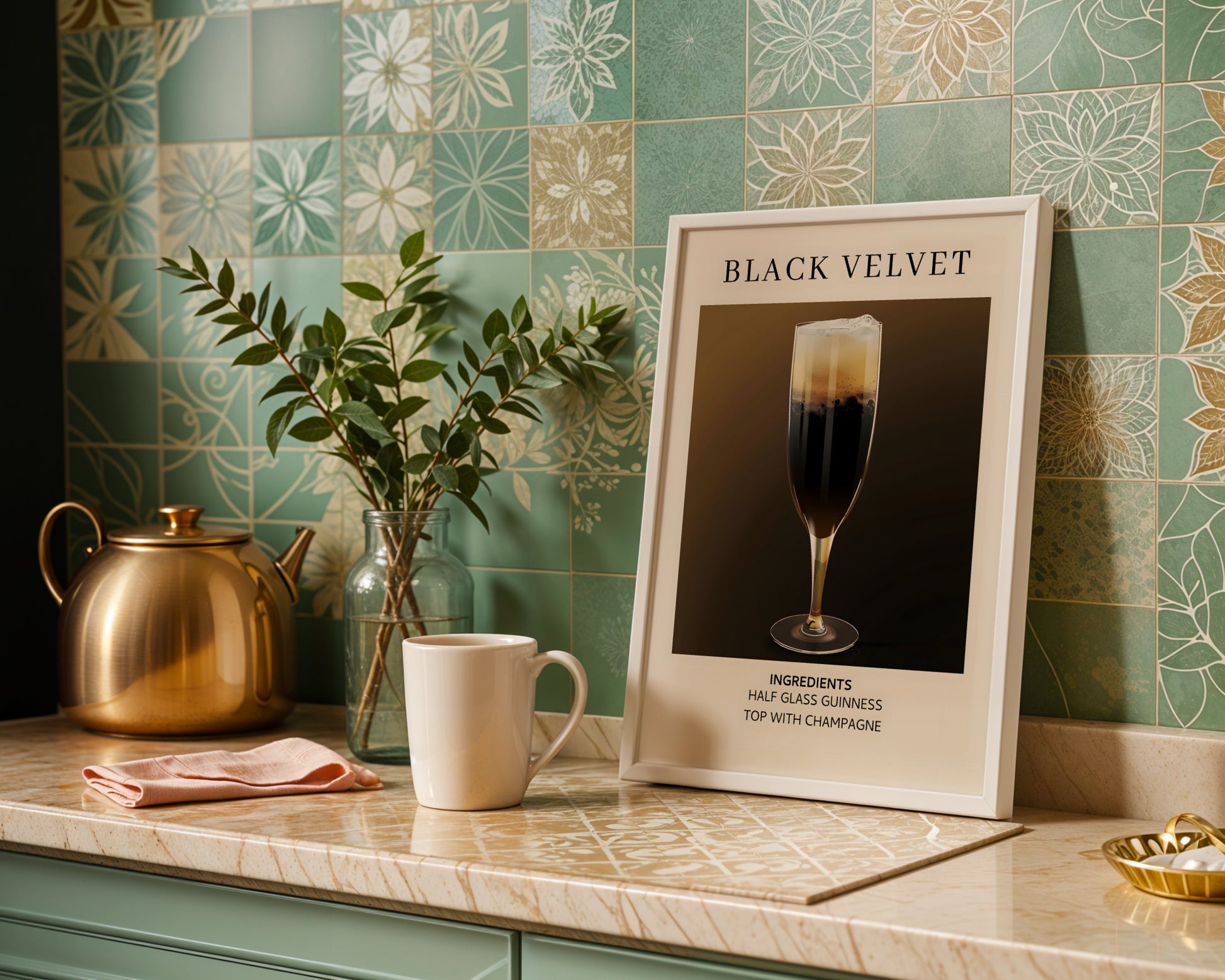 Black Velvet Cocktail Recipe Framed Poster#1 – Framed Wall Art Poster - Image 1