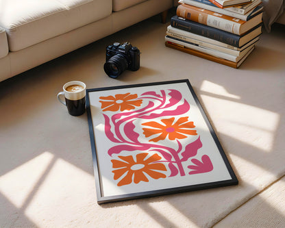 Vibrant Abstract Orange & Pink Floral Framed Poster – Framed Wall Art Poster - Image 2