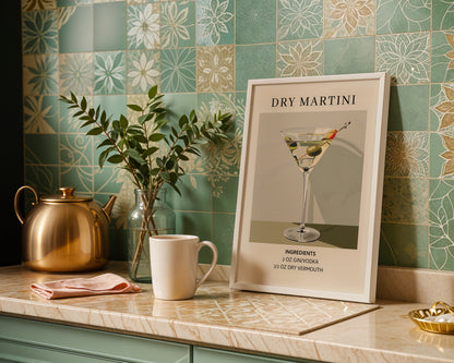 Dry Martini Cocktail Recipe Framed Poster – Framed Wall Art Poster - Image 1