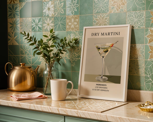 Dry Martini Cocktail Recipe Framed Poster – Framed Wall Art Poster - Image 1