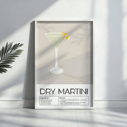 Dry Martini Cocktail Recipe Framed Poster#1 – Framed Wall Art Poster - Image 2