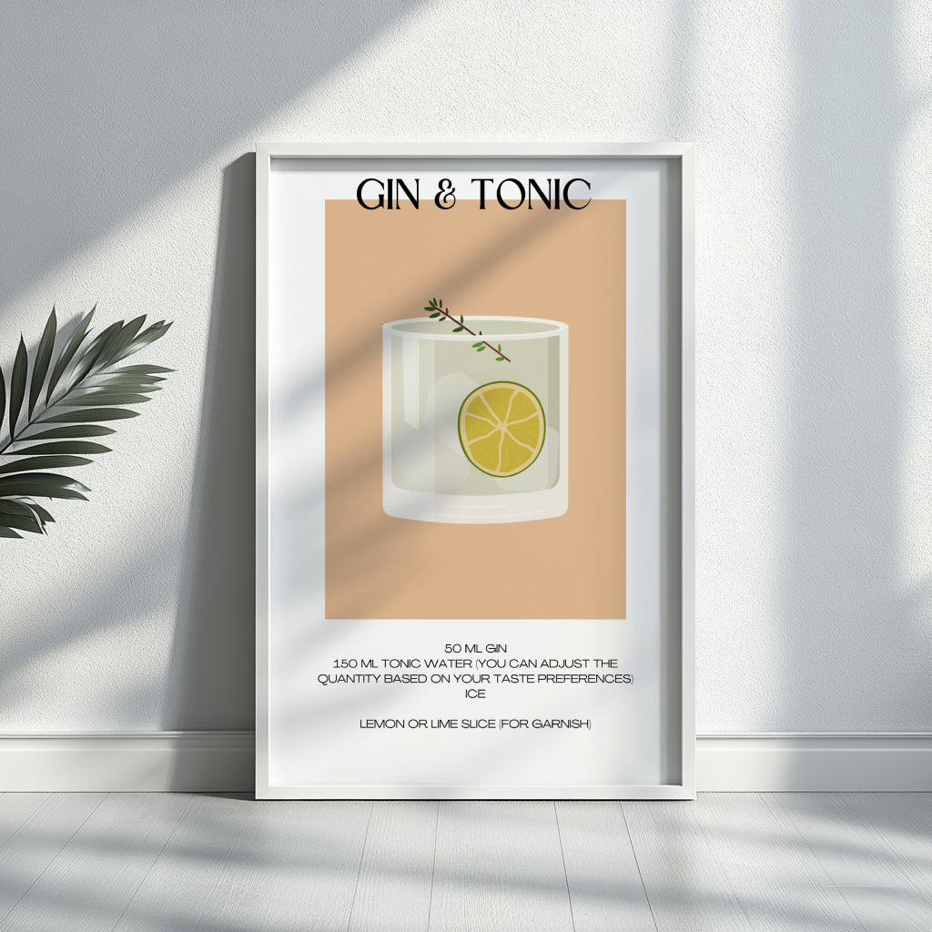 Gin & Tonic Cocktail Recipe Framed Poster#4 – Framed Wall Art Poster - Image 2