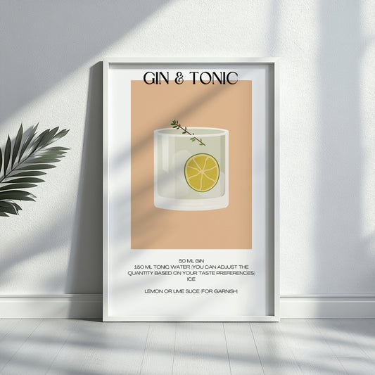 Gin & Tonic Cocktail Recipe Framed Poster#4 – Framed Wall Art Poster - Image 2