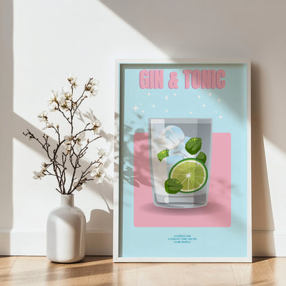 Gin & Tonic Cocktail Recipe Framed Poster#3 – Framed Wall Art Poster - Image 2