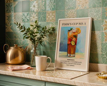 Pimm's Cup No. 1 Cocktail Recipe Framed Poster#1 – Framed Wall Art Poster - Image 1
