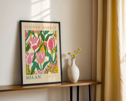 Milan Flower Market Pink Tulips Framed Poster – Framed Wall Art Poster - Image 3