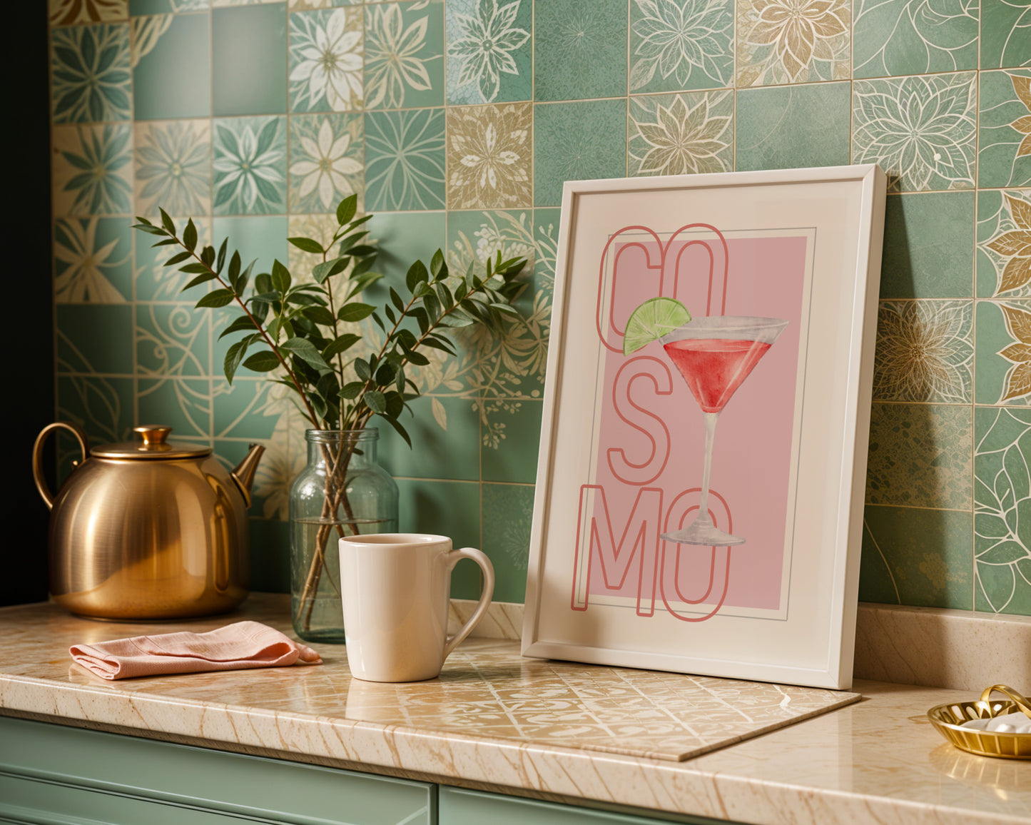 Cosmopolitan Cocktail Pink Wall Art Framed Poster – Framed Wall Art Poster - Image 1