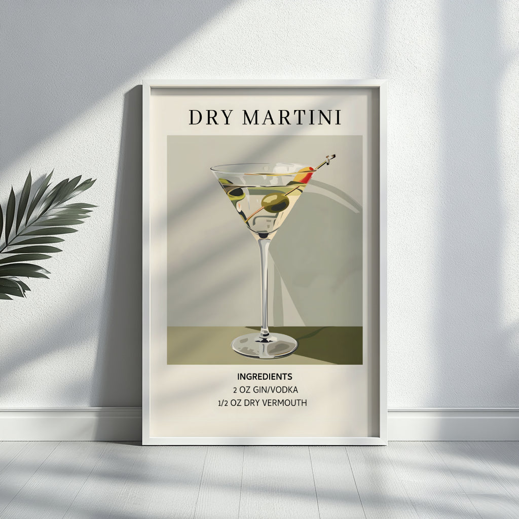 Dry Martini Cocktail Recipe Framed Poster – Framed Wall Art Poster - Image 2