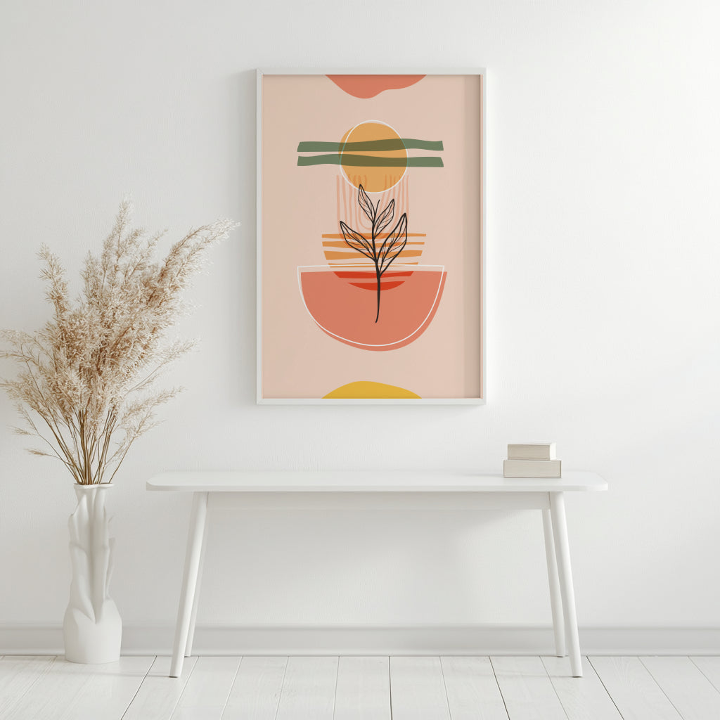 Boho Abstract Botanical Sun Framed Poster – Framed Wall Art Poster - Image 1