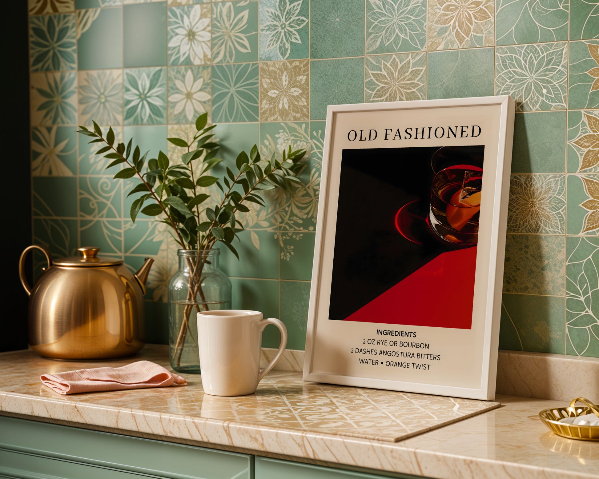 Old Fashioned Cocktail Recipe Framed Poster – Framed Wall Art Poster - Image 1