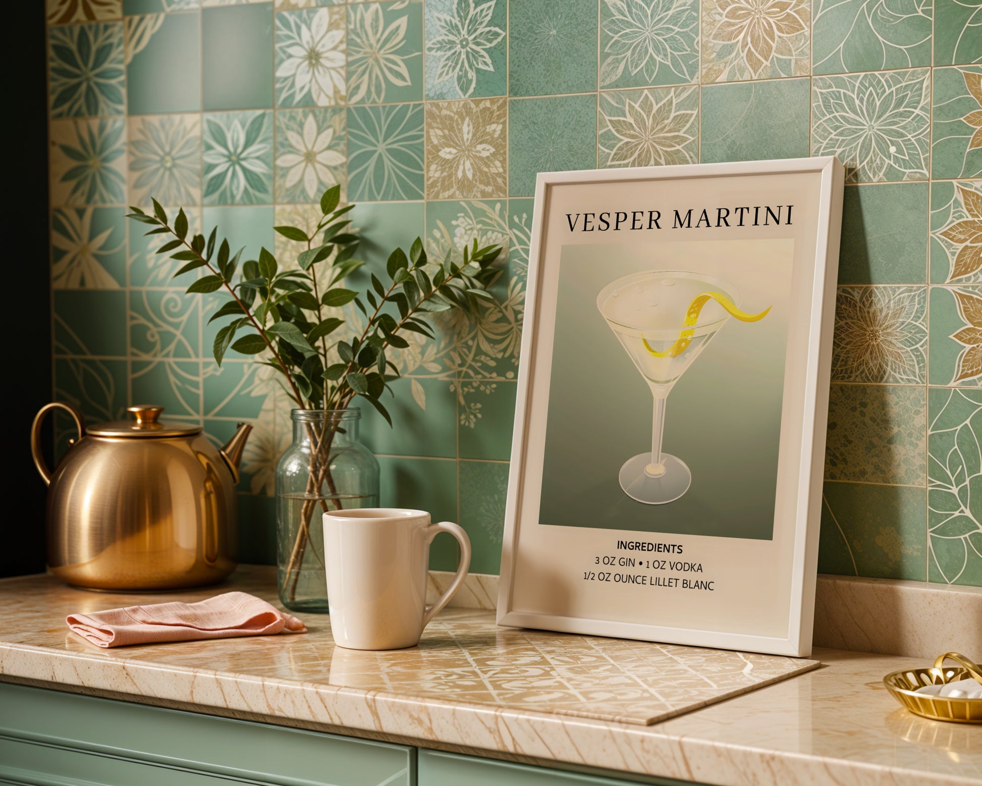 Vesper Martini Cocktail Recipe Framed Poster – Framed Wall Art Poster - Image 1