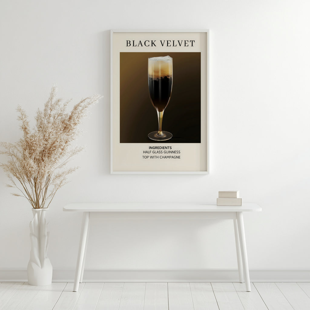 Black Velvet Cocktail Recipe Framed Poster#1 – Framed Wall Art Poster - Image 2
