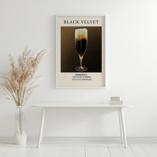 Black Velvet Cocktail Recipe Framed Poster#1 – Framed Wall Art Poster - Image 2