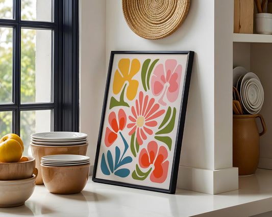 Abstract Mid-Century Modern Floral Framed Poster – Framed Wall Art Poster - Image 1
