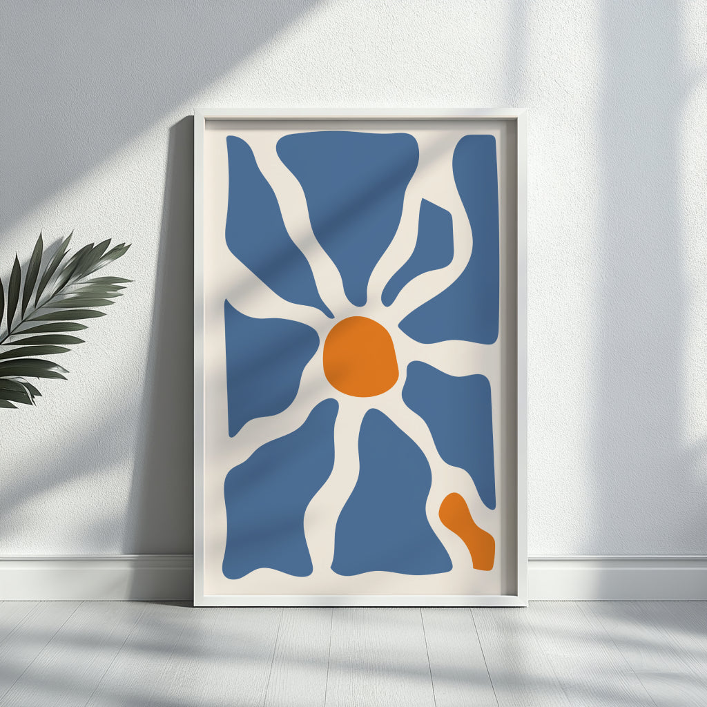 Organic Blue & Orange Abstract Bloom Framed Poster – Framed Wall Art Poster - Image 1