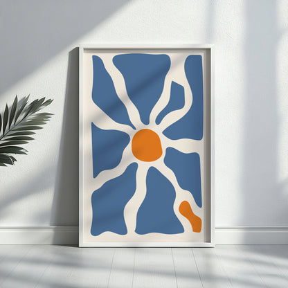 Organic Blue & Orange Abstract Bloom Framed Poster – Framed Wall Art Poster - Image 1
