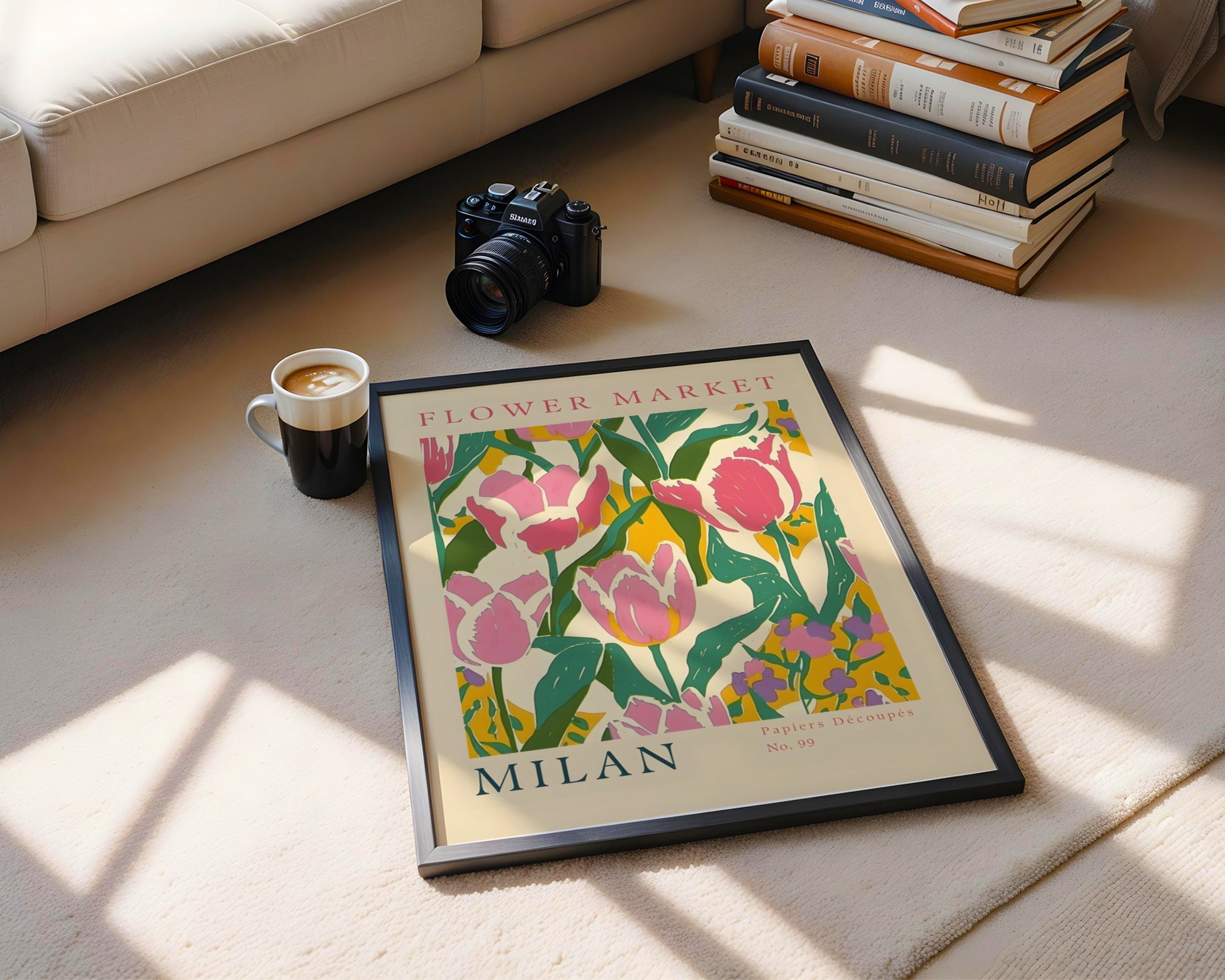 Milan Flower Market Pink Tulips Framed Poster – Framed Wall Art Poster - Image 4