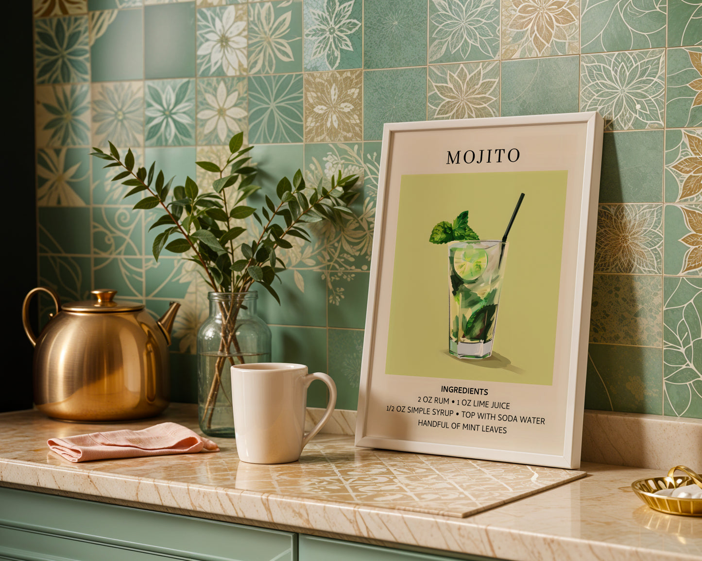 Mojito Recipe Bar Cart Framed Poster – Framed Wall Art Poster - Image 1