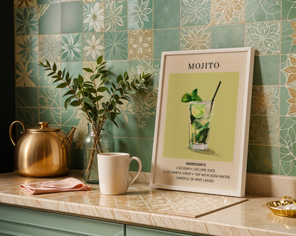 Mojito Recipe Bar Cart Framed Poster – Framed Wall Art Poster - Image 1