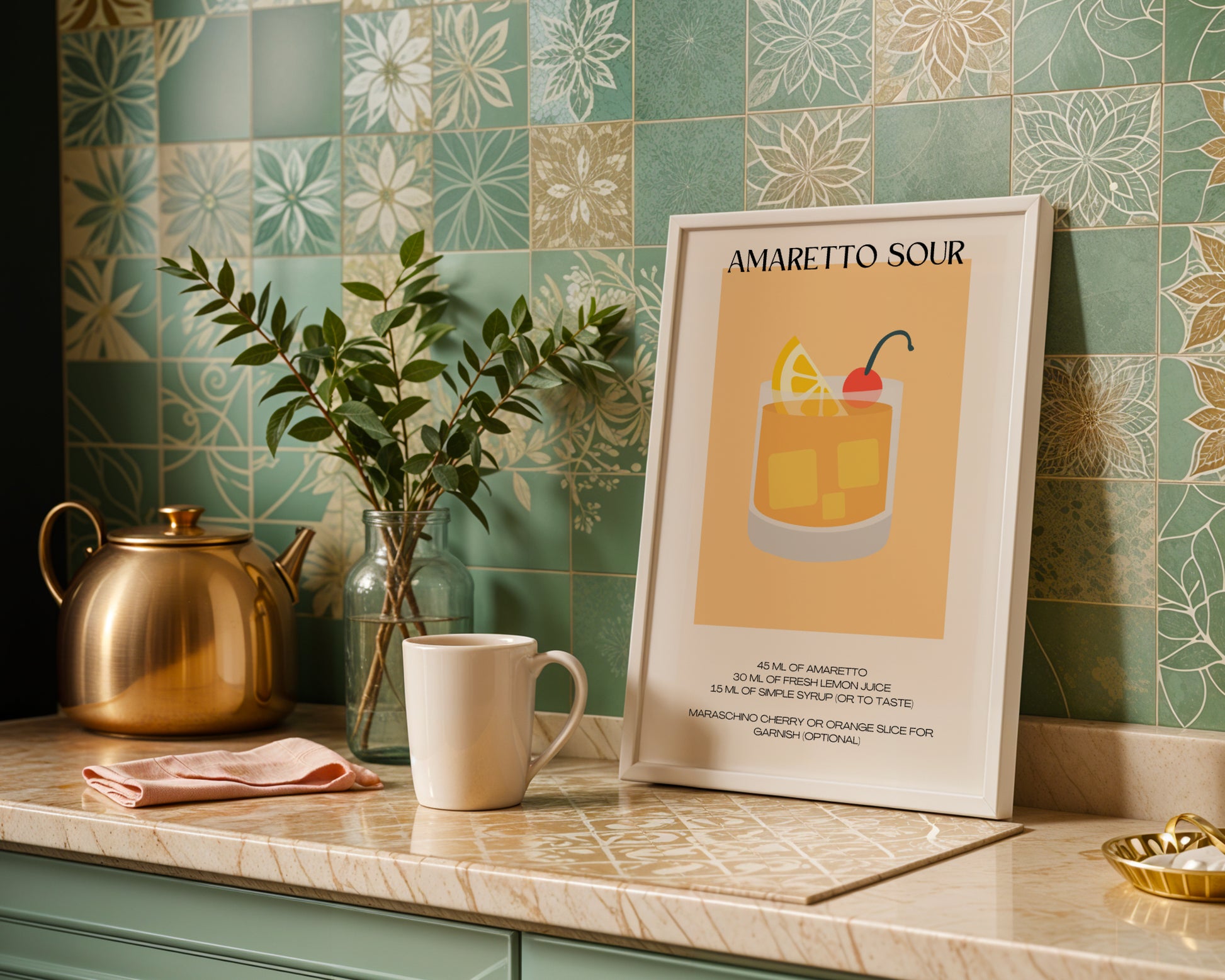 Amaretto Sour Cocktail Recipe Wall Art – Framed Wall Art Poster - Image 1