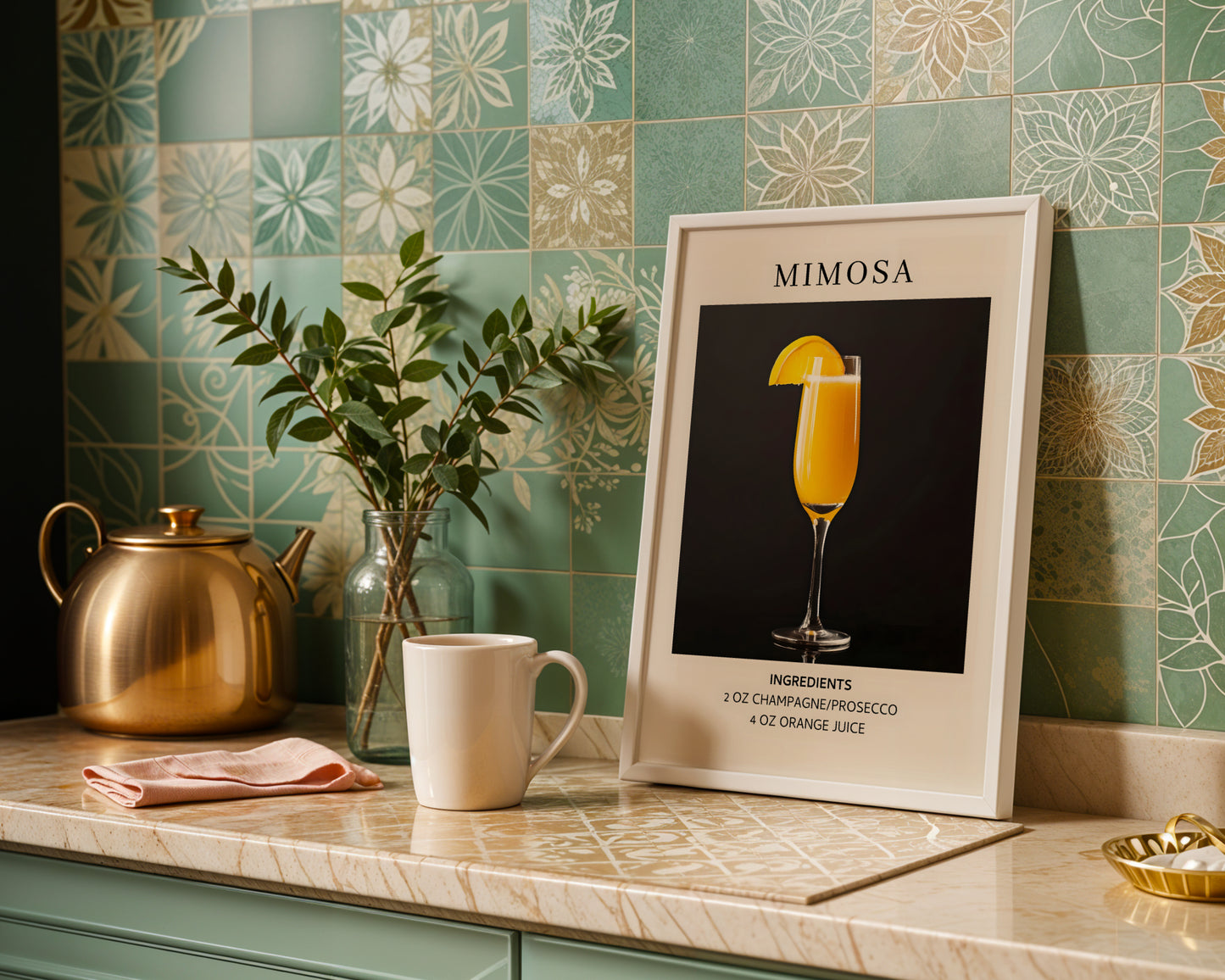 Mimosa Cocktail Recipe Framed Poster – Framed Wall Art Poster - Image 1