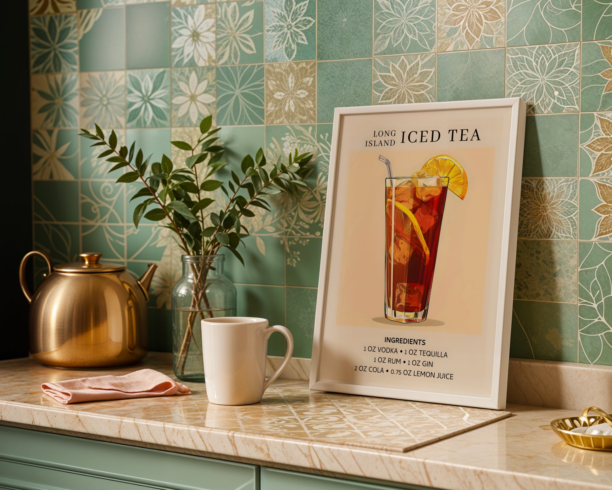 Long Island Iced Tea Cocktail Recipe Wall Art – Framed Wall Art Poster - Image 1