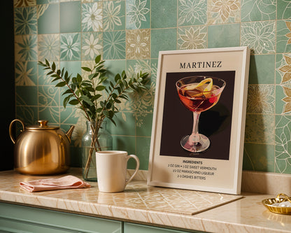 Martinez Cocktail Recipe Framed Poster – Framed Wall Art Poster - Image 1