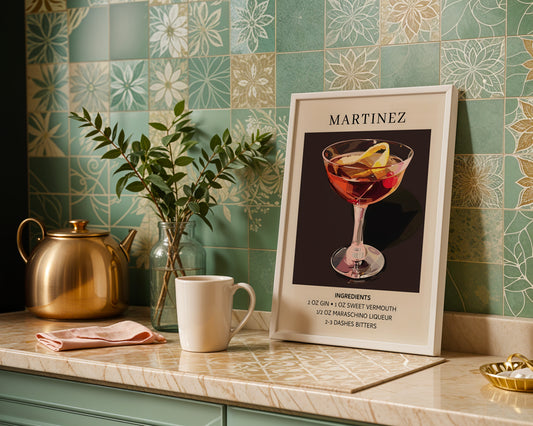 Martinez Cocktail Recipe Framed Poster – Framed Wall Art Poster - Image 1