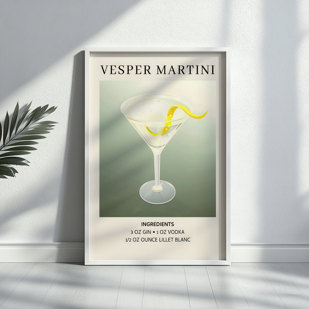 Vesper Martini Cocktail Recipe Framed Poster – Framed Wall Art Poster - Image 3