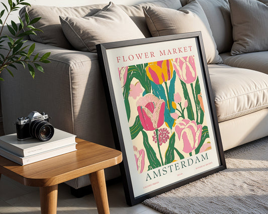 Amsterdam Flower Market Tulips Framed Poster – Framed Wall Art Poster - Image 1