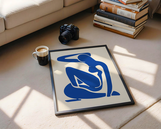 Abstract Blue Nude Woman Figure Framed Wall Art - View 1