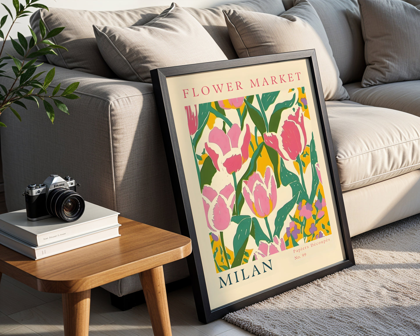 Milan Flower Market Pink Tulips Framed Poster – Framed Wall Art Poster - Image 2