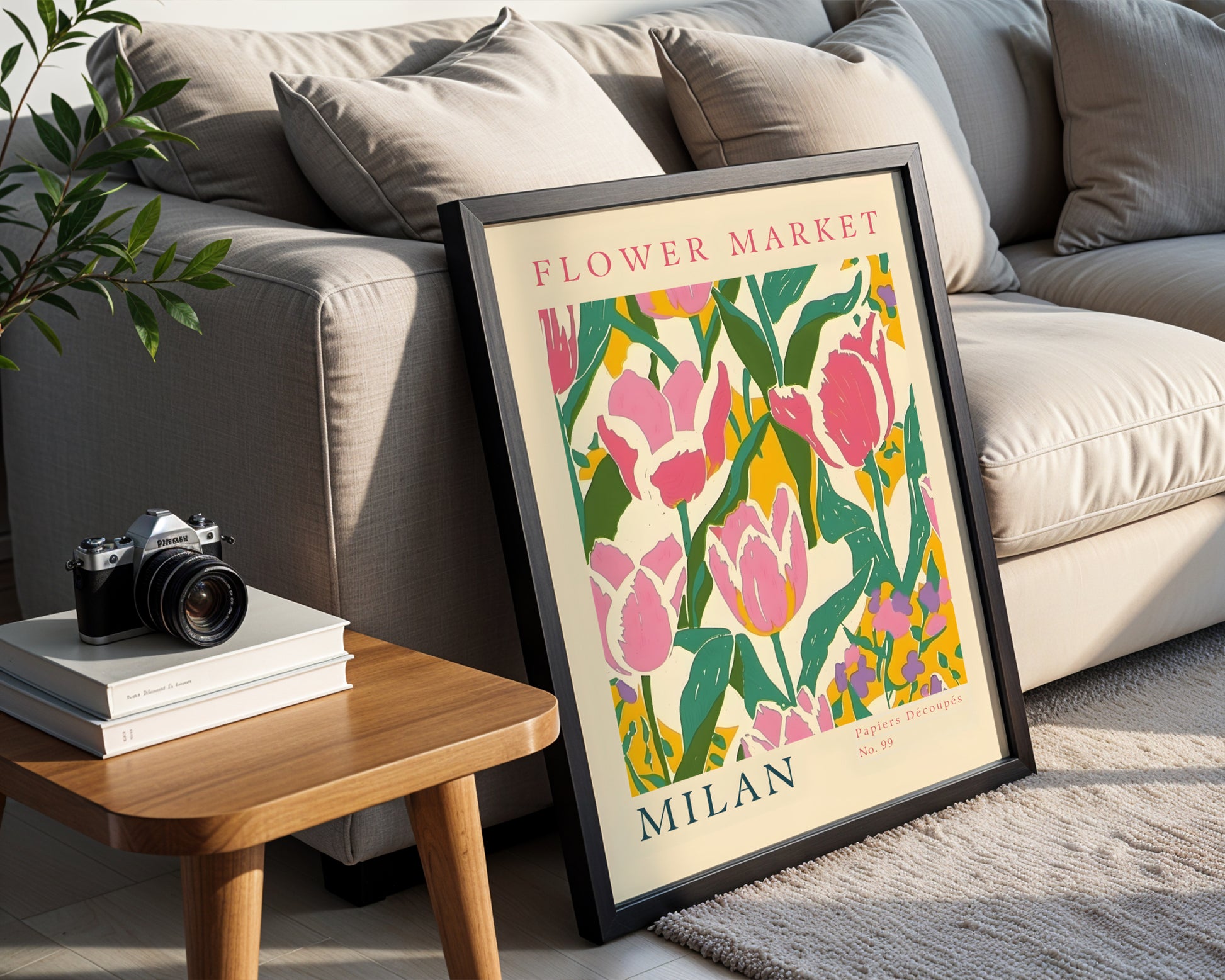 Milan Flower Market Pink Tulips Framed Poster – Framed Wall Art Poster - Image 2