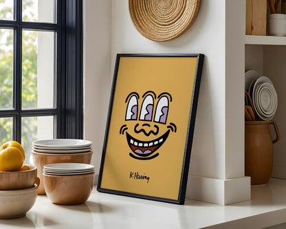 Pop Art Keith Haring Style Three-Eyed Face Framed Poster - View 2