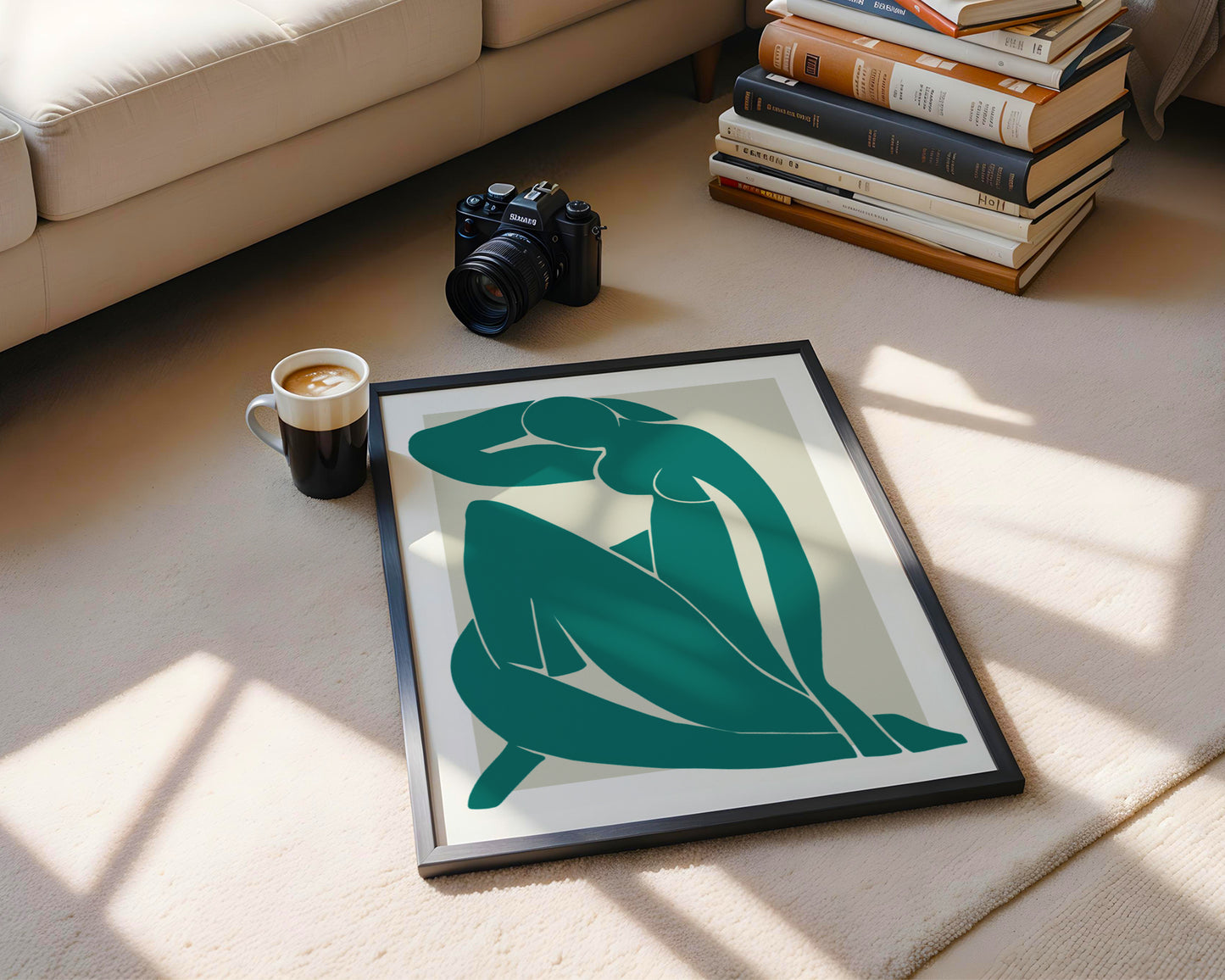 Modern Abstract Reclining Figure Teal Framed Poster - View 4