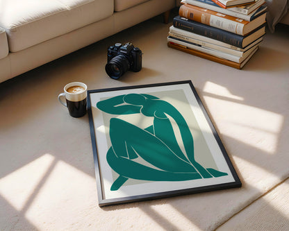 Modern Abstract Reclining Figure Teal Framed Poster - View 4