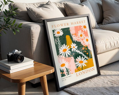 London Flower Market Daisies Framed Poster – Framed Wall Art Poster - Image 1