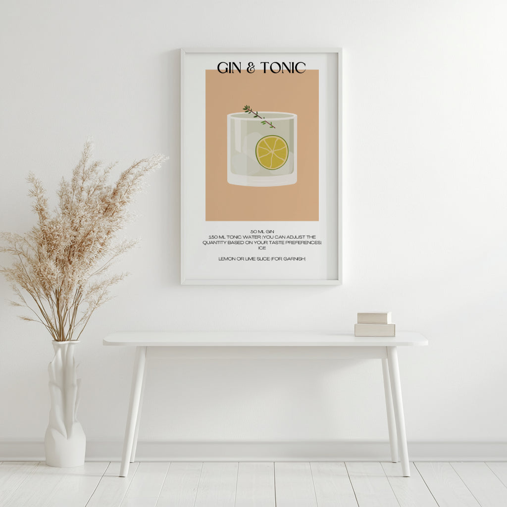 Gin & Tonic Cocktail Recipe Framed Poster#4 – Framed Wall Art Poster - Image 3