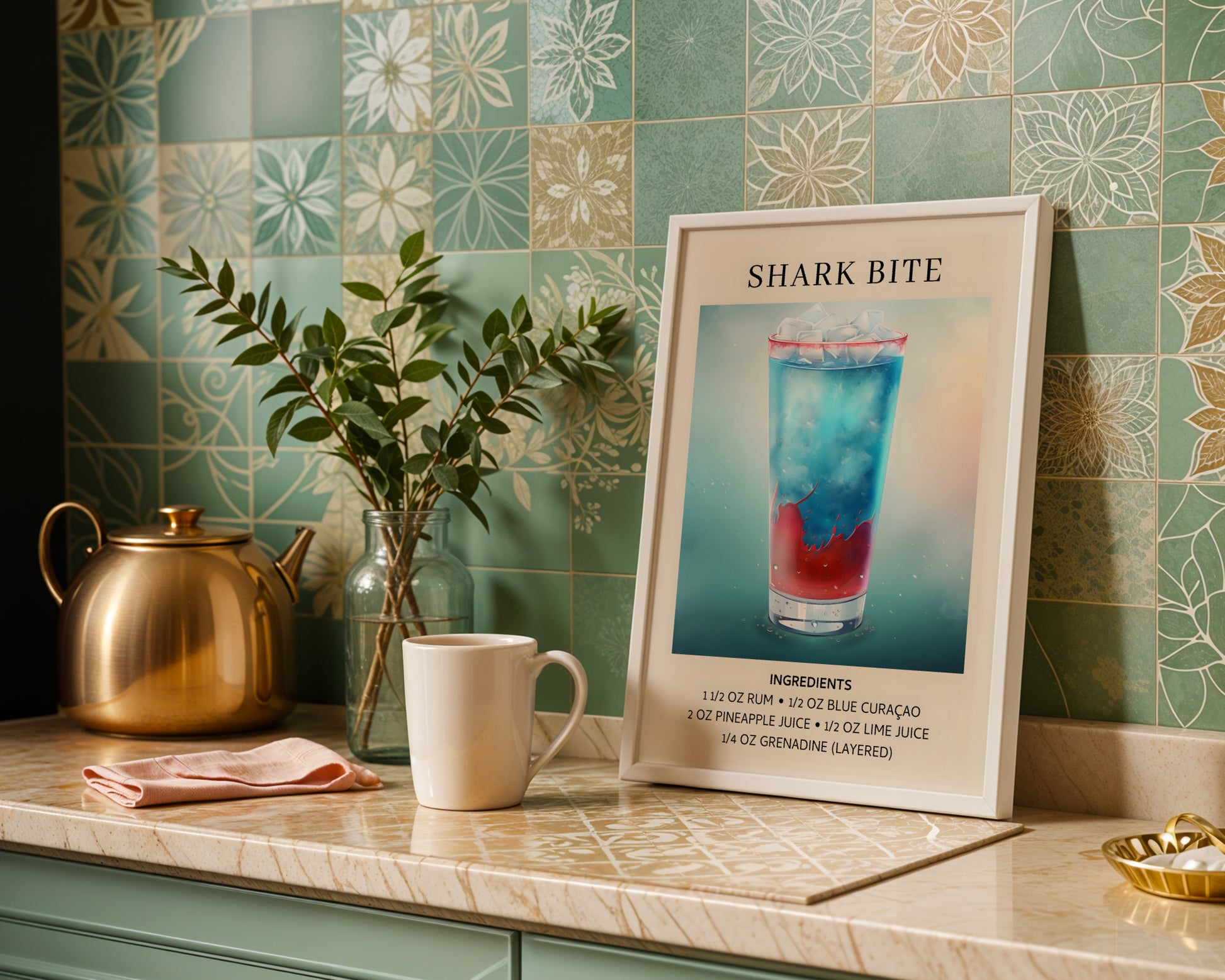 Shark Bite Cocktail Recipe Framed Poster – Framed Wall Art Poster - Image 1