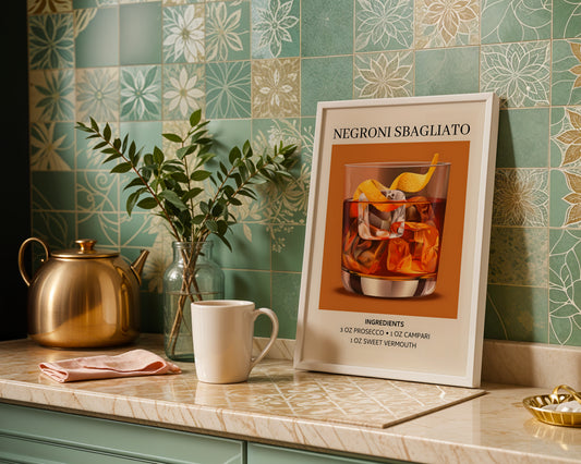 Negroni Sbagliato Cocktail Recipe Framed Poster#1 – Framed Wall Art Poster - Image 1