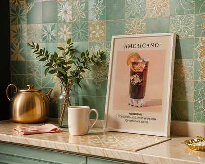 Americano Cocktail Recipe Framed Poster – Framed Wall Art Poster - Image 1